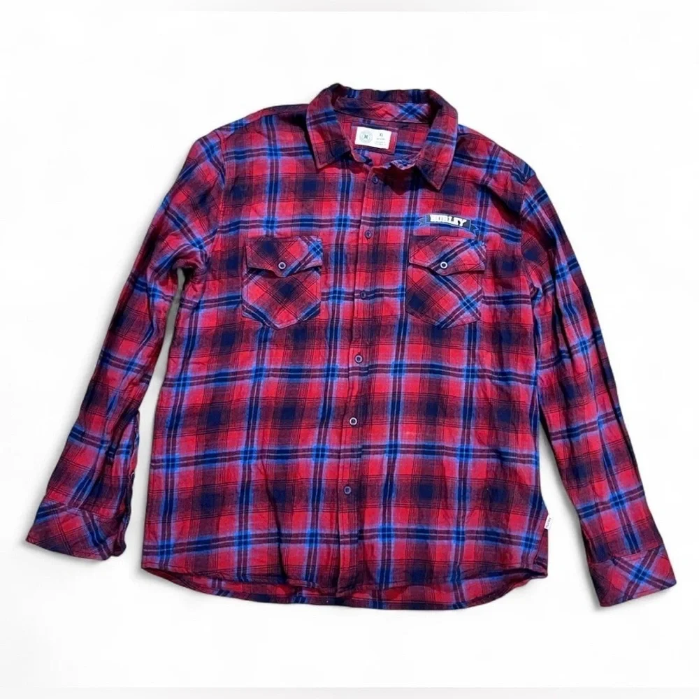 Hurley Men’s Red & Blue Plaid Flannel Shirt Size XL – Button Down Logo Casual